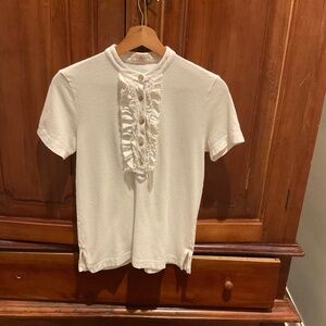 Tory Burch Women’s  Lidia  Ruffle Polo Shirt, Color White, Size S/P